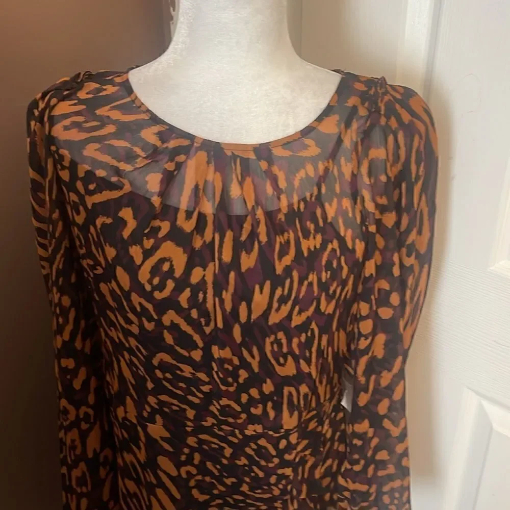 DKNY Leopard Print Mini Dress In Roasted Pecan Medium NWT - Picture 2 of 13